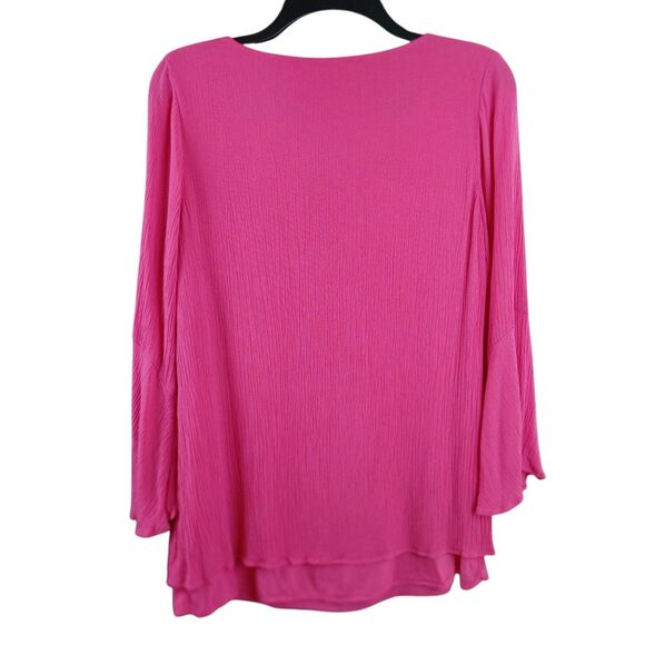 Soft Surroundings Bright Pink Gauze Lined Tunic Petite Medium 3/4 Flare Sleeves - Picture 2 of 8